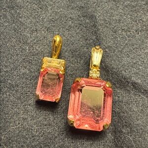 (2) Vintage Elegant Pink and Gold Gemstone Pendants on Gold Bails circa 1991